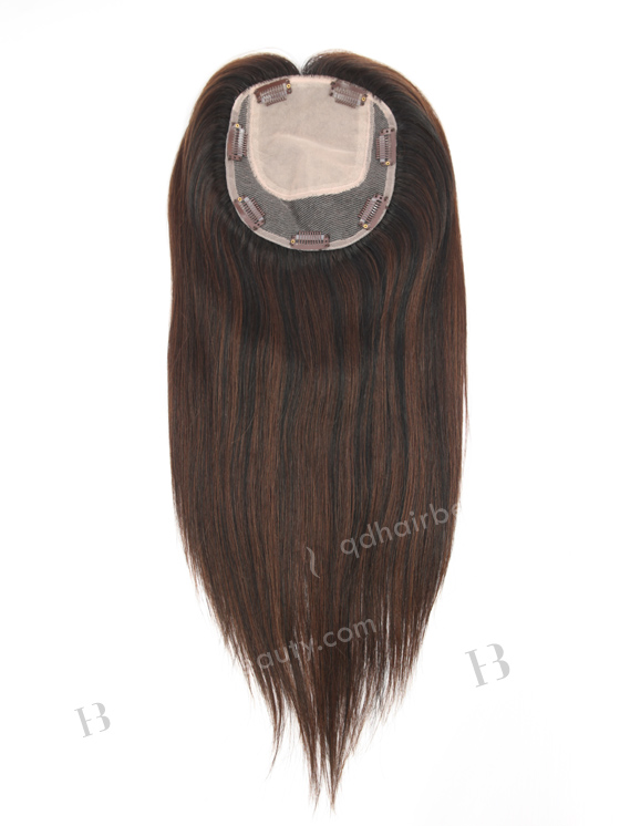 In Stock 5.5"*6.5" European Virgin Hair 16" Straight T1/3# With 1# Highlights Color Silk Top Hair Topper-139